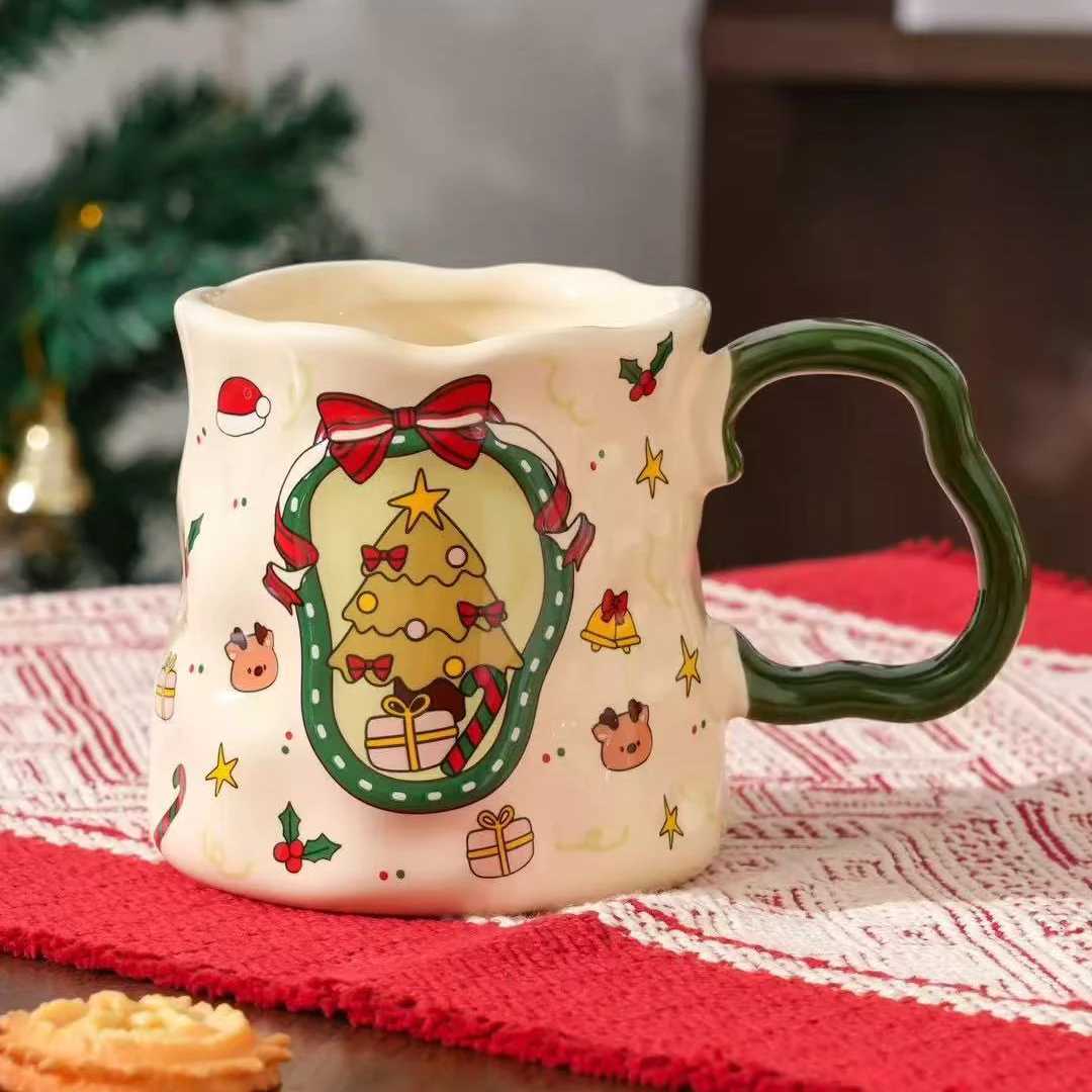 Christmas Ceramic Cup Set 380ML Festive gs with Snowman/Santa/Tree Patterns Cute Design Ideal Xmas Gift Drinkware 4 Styl H251209