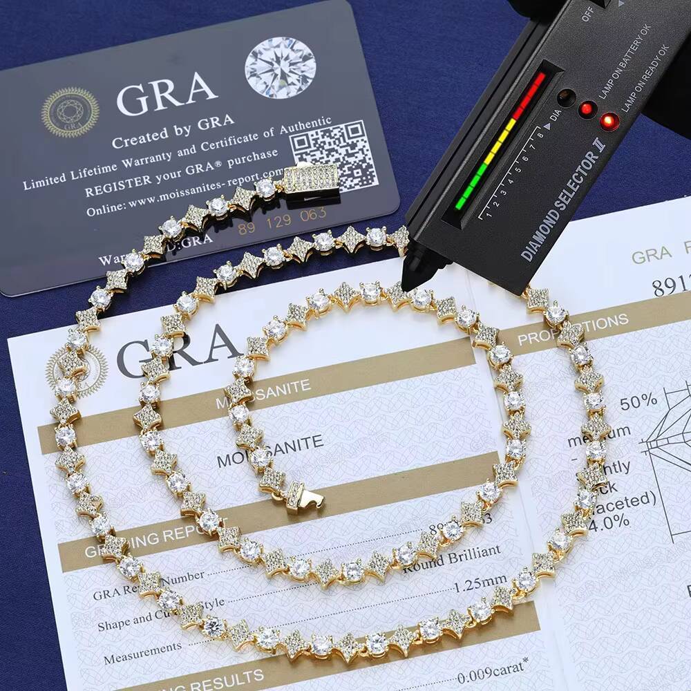2025 Gra Jewelry 925 Sterling Silver Vvs Tennis Ice Moissanite Luxury GRA Certified Necklace Chain Unisex
