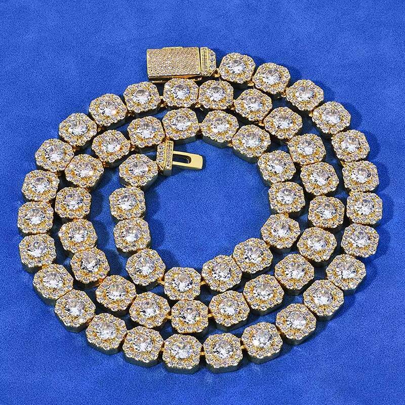 10mm Tennis Necklace Chain Round Moissanite Baguette Necklace 925 Silver Hip Hop Chain