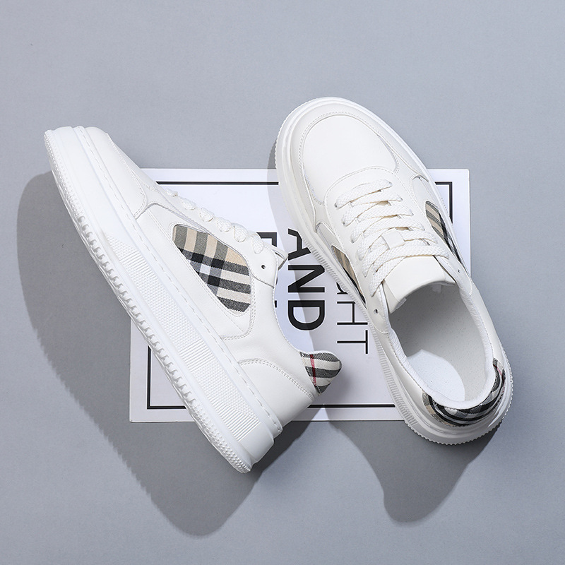 Designer shoes 2025 autumn new leather splicing thick soled sports shoes casual and versatile soft soled board shoes for men