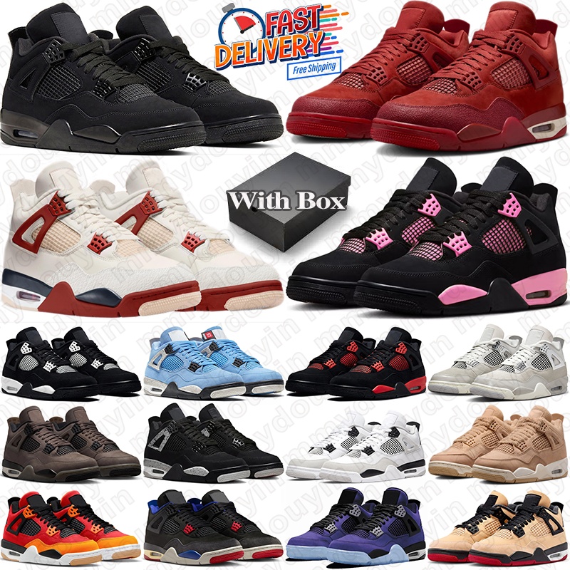 Free Shipping 4s basketball shoes with box women mens trainers designer sneakers Military Black Cat Cement Grey Red Pink Thunder men casual walking jump mans 4