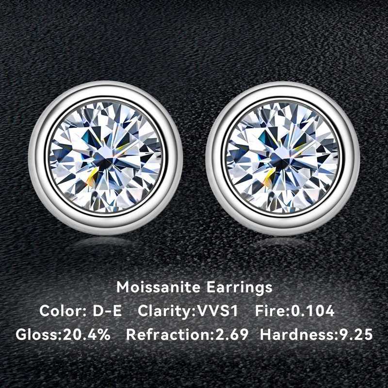 Lnngy 925 Sterling Silver Stud Earring D-Color 5mm 65mm Round Cut Bezel Moissanite Simple Bubble Earrings For Women Jewelry K251209 H260202