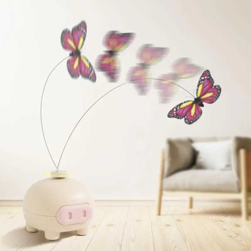 Electronic Interactive Cat Teasing Toys Electric Intelligent Automatic Rotate Cute Pig Funny Electric Rotating Butterfly Toys M251209