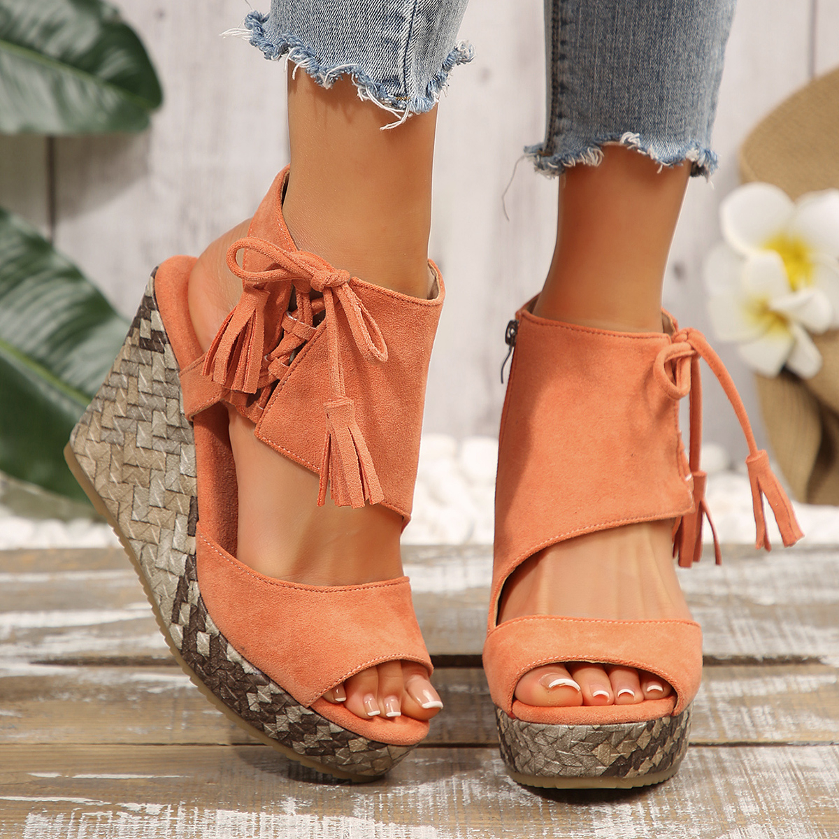 Women Wedges High Heels Sandals Women Designer Platform Sandals Platform Wedges Open Toe Ladies Shoes Summer High Heels Slope Sandals Leather ZIP Roma