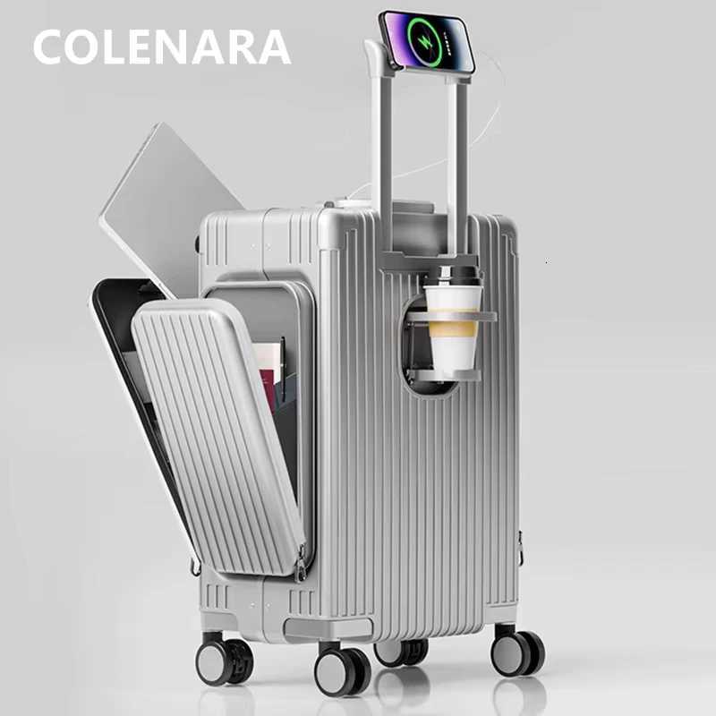 COLENARA Multifunctional Suitcase USB Charging Front Opening Boarding Box Laptop Trolley Case 2024 Inch Carry-on Travel Luggage K251209