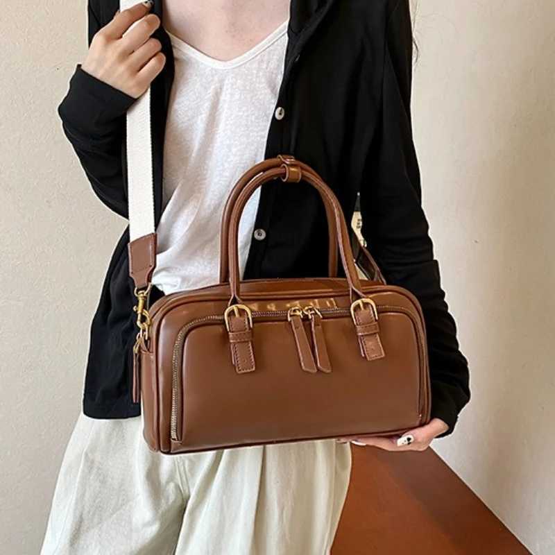 Vintage Handbags for Wen Pu Leather Tote Bags 2025 Y2K Ladies Shoder Bag Large Capacity Cmute Wide Strap Crossbody Bag Y251209