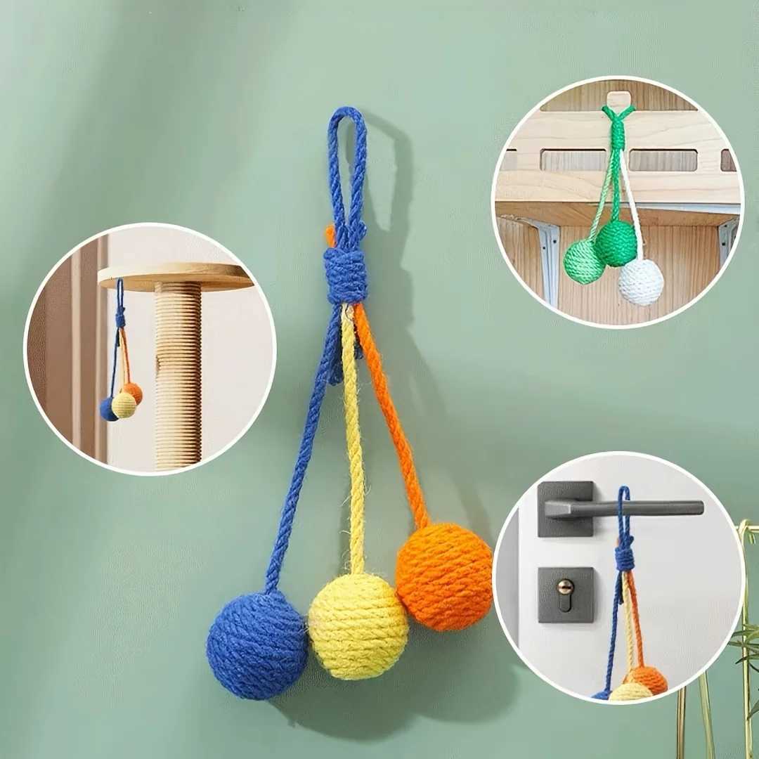Random Color Cat Toys Sisal Balls for Grinding Teeth Sharpening Claws Hangable Sound-Activated Rope Knot Teaser Ball for Cats M251209