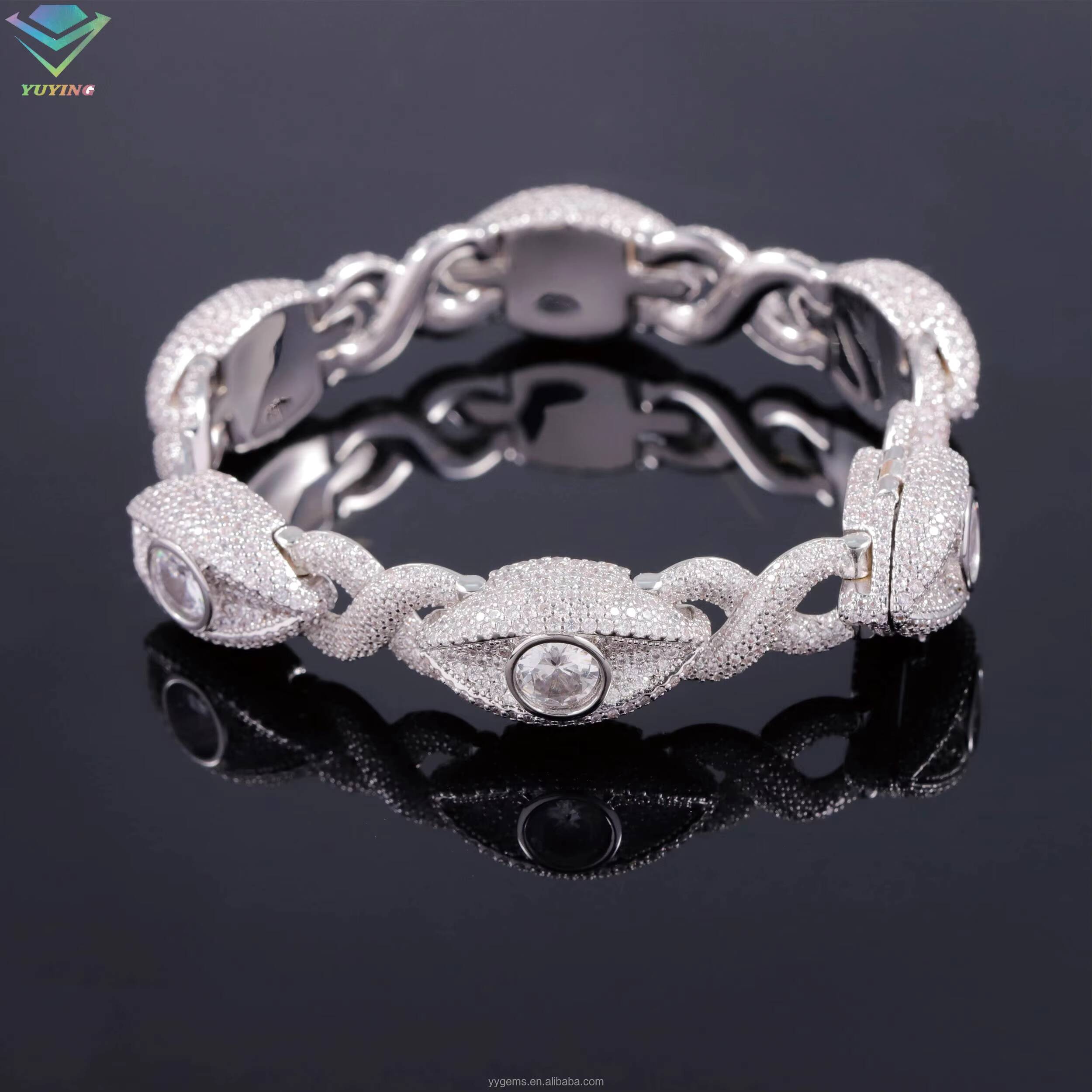 Pass Diamond Tester 925 Sterling Silver Eyes Bracelet Hip Hop Jewelry Diamond Eye Bracelet VVS Moissanite Cuban Bracelet