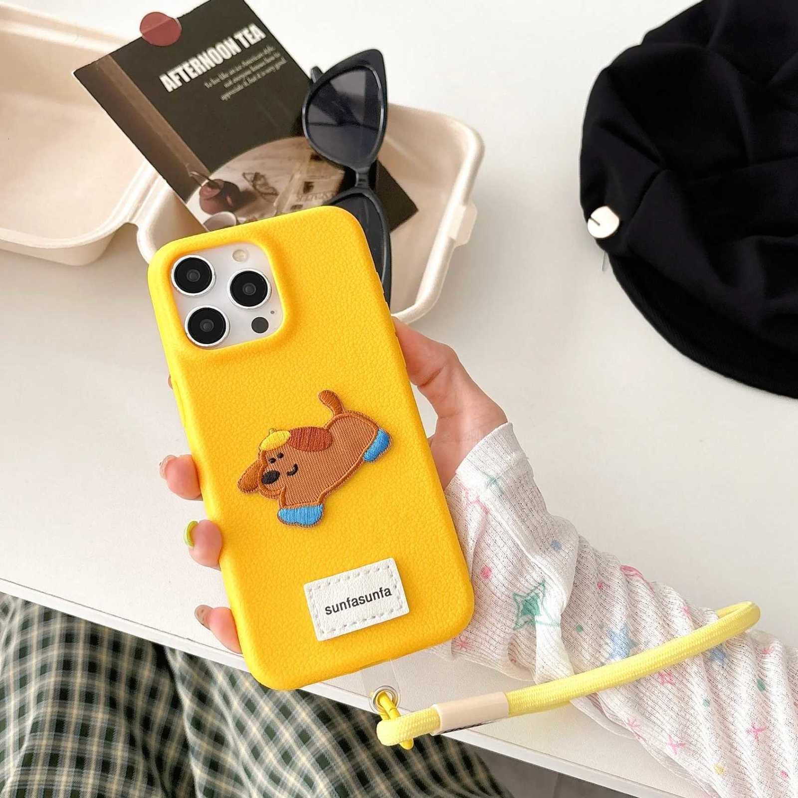 Cute Cartoon Dachshund Litchi Pattern Case With Lanyard For IPhone 16 15 14 13 12 Pro Max Lovely Shockproof Soft Cover Funda C251209