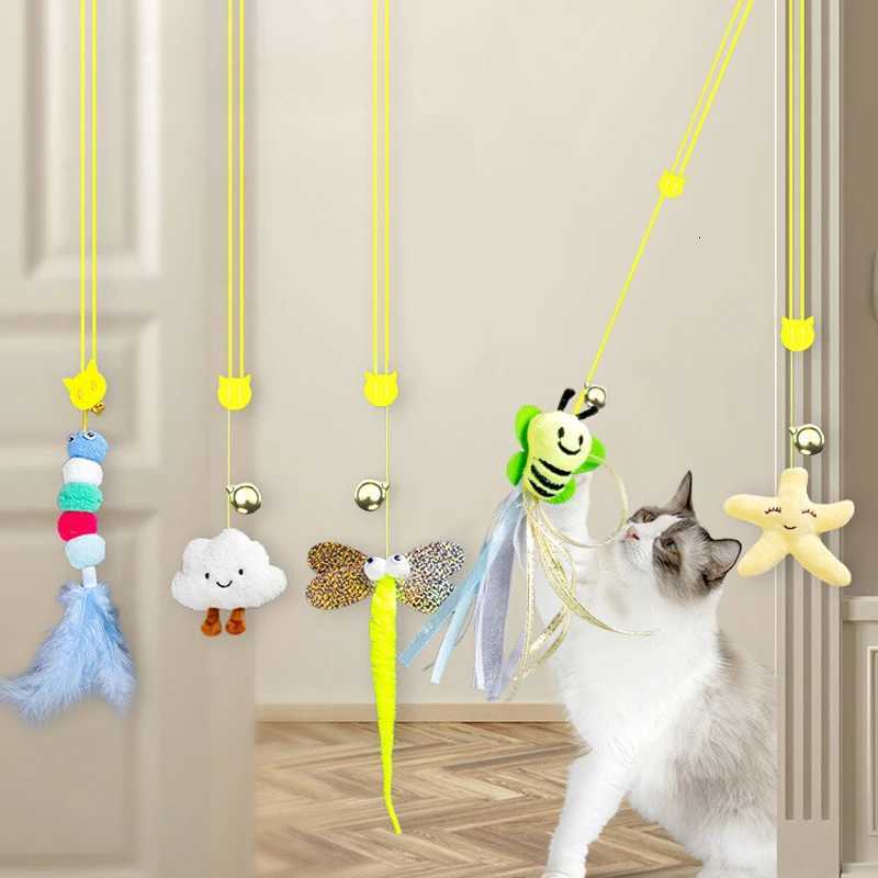 Interactive Pet Cat Toys Funny Stick Kitten Self -hi Elastic Rope Dragonfly Shape Feather Bell Hanging Door Teasing Kitten Toy M251209