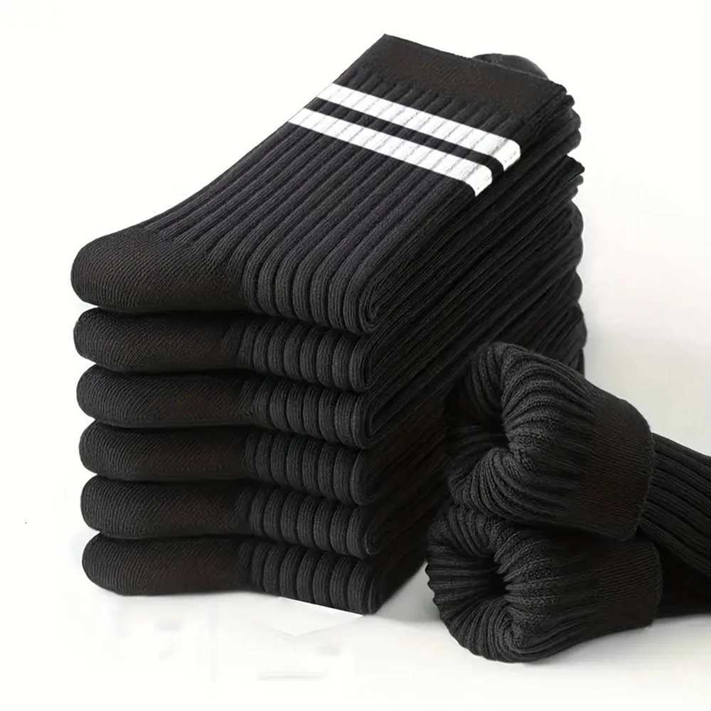 6 Pairs Mens Socks Spring Autumn Simple Casual Black White Striped Socks Breathable Round Neck Socks High-quality Mid Tube SockT251209