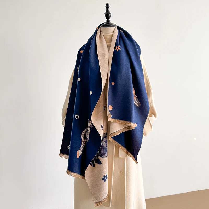 Luxury Womens Faux Cashmere Winter Scarf - War Horse Pattern Thick Warm Blanket Scarf Fashionable Luxurious Easy-Match with Coat Y251208
