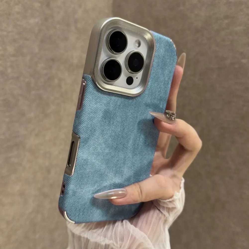 Plating Vintage Jeans Case for iPhone 16 15 14 13 12 Pro Max 11 Plus 16Prax Luxury Retro Soft Bumper Cowboy Fabric Phone Cover C251209