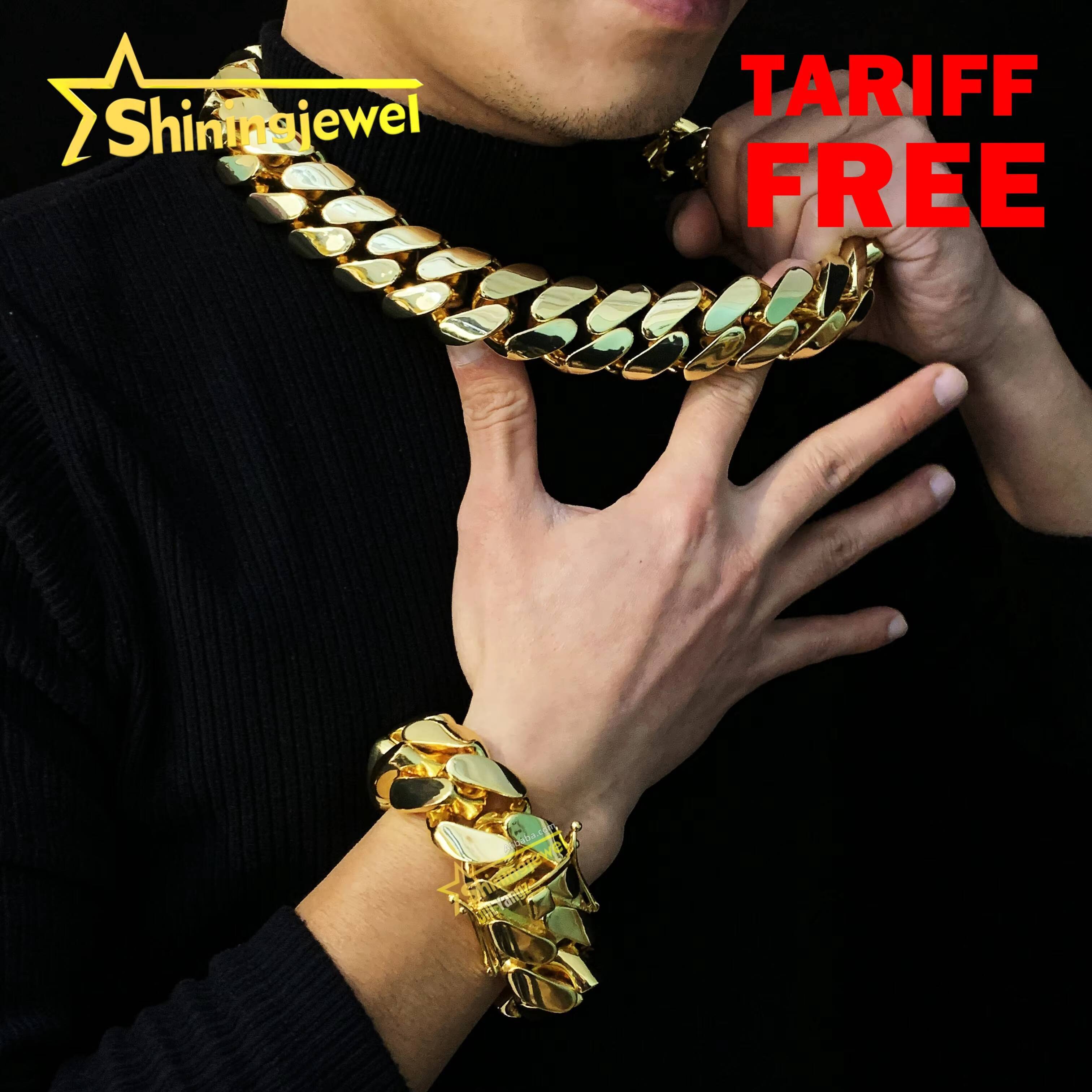 Super Thick Heavy BIG Chunky Chain 18k Gold Plated Necklace Bracelet 20mm Plain Cuban Chain No Moissanite Hip Hop Rock