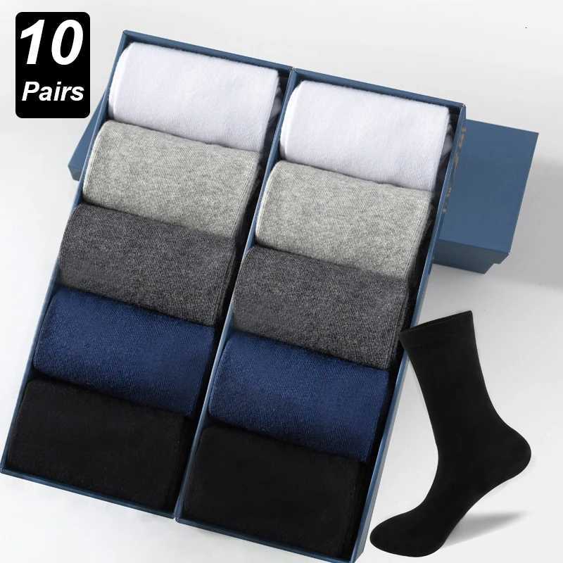 10Pairs/Lot Men Combed Cotton Socks Black Casual Business Breathable High Quality Man Sock New For Male Plus Size EU38-48T251209