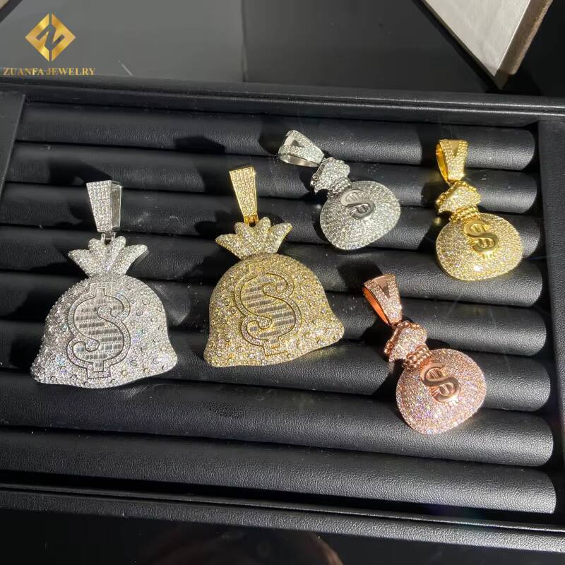 Hot Sale Baguette Cut VVS Moissanite Pendant Men Coin Purse Pendant HipHop Pendant 925 Sterling Silver Pendant Pass Diamond Test