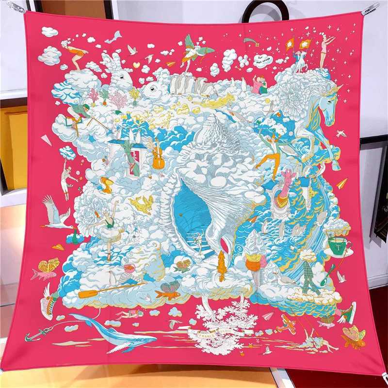 Luxury POBING Twill Silk Scarf Women Euro Horse Print Square Scarves Echarpes Foulards Femme Wraps Bandana Lxury Hijab Y251208