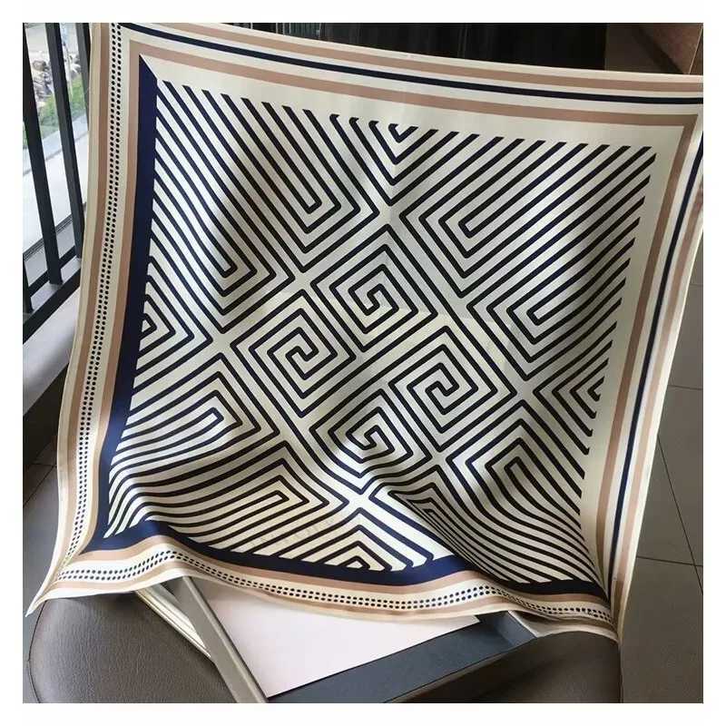 Luxury 68cm Geometric Paper-print Scarf Womens Spring and Summer New Imitation Silk Scarfs Fashion Versatile Headscarf Scarf Shawl Y251208