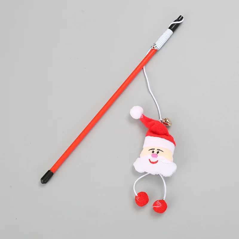 Cute Tease Cat Sticks Christmas Theme Pet Interactive Sticks Cartoon Santa Claus Xmas Tree Plush Doll Bell Cat Toys Pet Supplies M251209