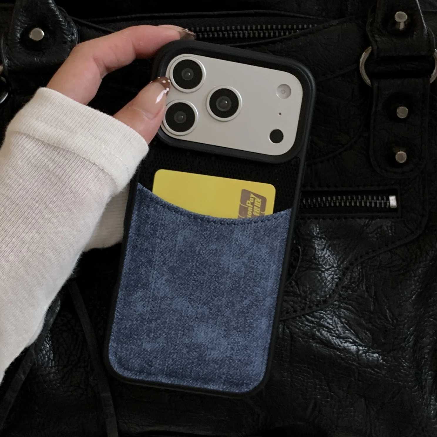 iPhone 17 pro Max Black Border Denim Phone Case - iPhone 16 pro Protective Cover with Coin Purse And Card Bag for 15/14 C251209