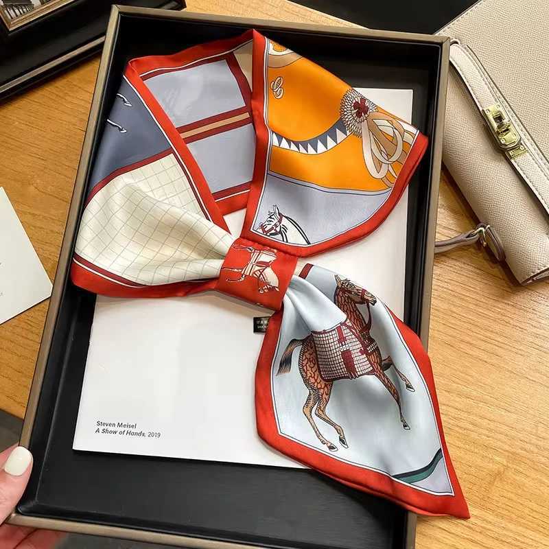 Luxury Luxury Spring Summer Ear Silk Scarf Women Striped Print Neckerchief Wrist Towel Korean Style Tie Bag Band Ladies Neck Scarf Y251208