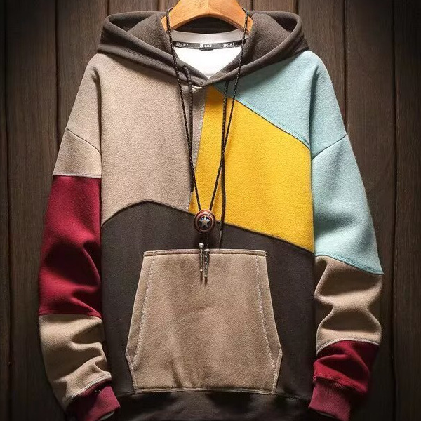 Color Block Hoodie for Men: Autumn/Winter Fleece-Lined Loose Casual Couple-Style Trendy Hooded Jacket/Top