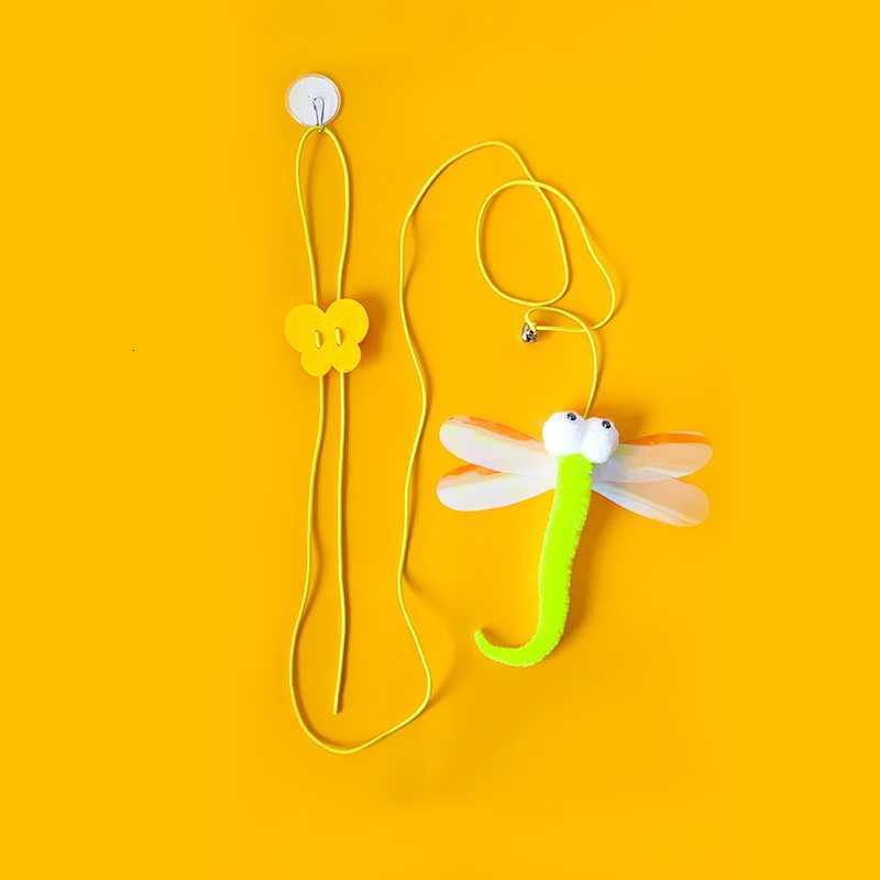 Cute Pet Cat Toys Funny Stick Kitten Self -hi Elastic Rope Dragonfly Shape Feather Bell Teasing Stick Hanging Swing Thousands M251209