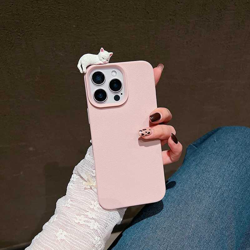 Cute 3D Cartoon Lying Cat Lychee Pattern Leather Phone Case For iPhone 17 16 15 14 13 12 11 Pro Max Plus X XS Lovely Soft Cover C251209