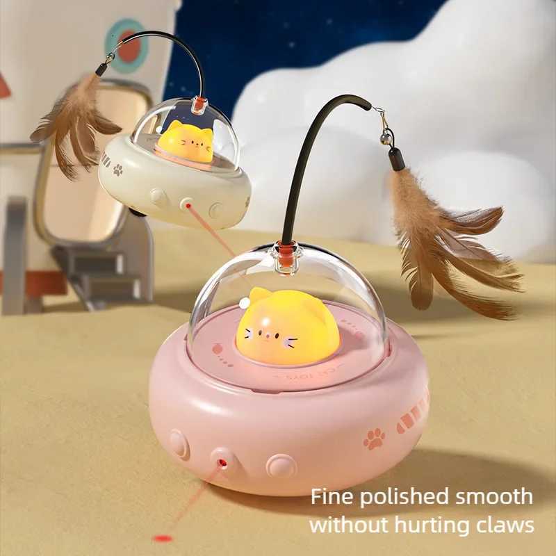 Electric Smart Teaser Cat Toy UFO Cat Teaser Stick With Bell Training Pet Toys Replaceable Feather Interactive Cat Supplies M251209