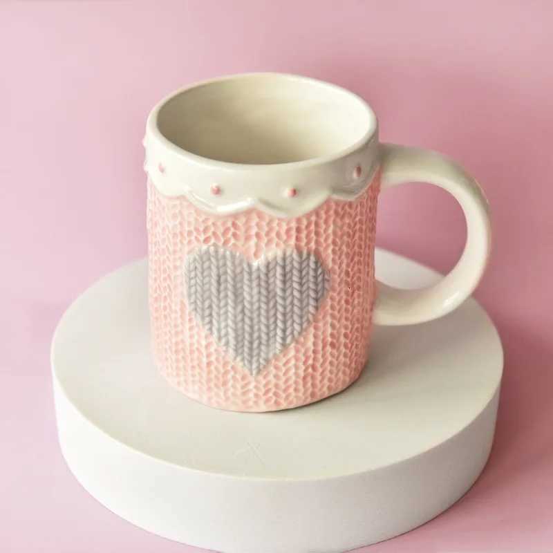 480ml Large Ceramic Coffee g Kawaii Bowknot Tea Cup Wool Knitting g Dishwasher and Microwave Safe H251209