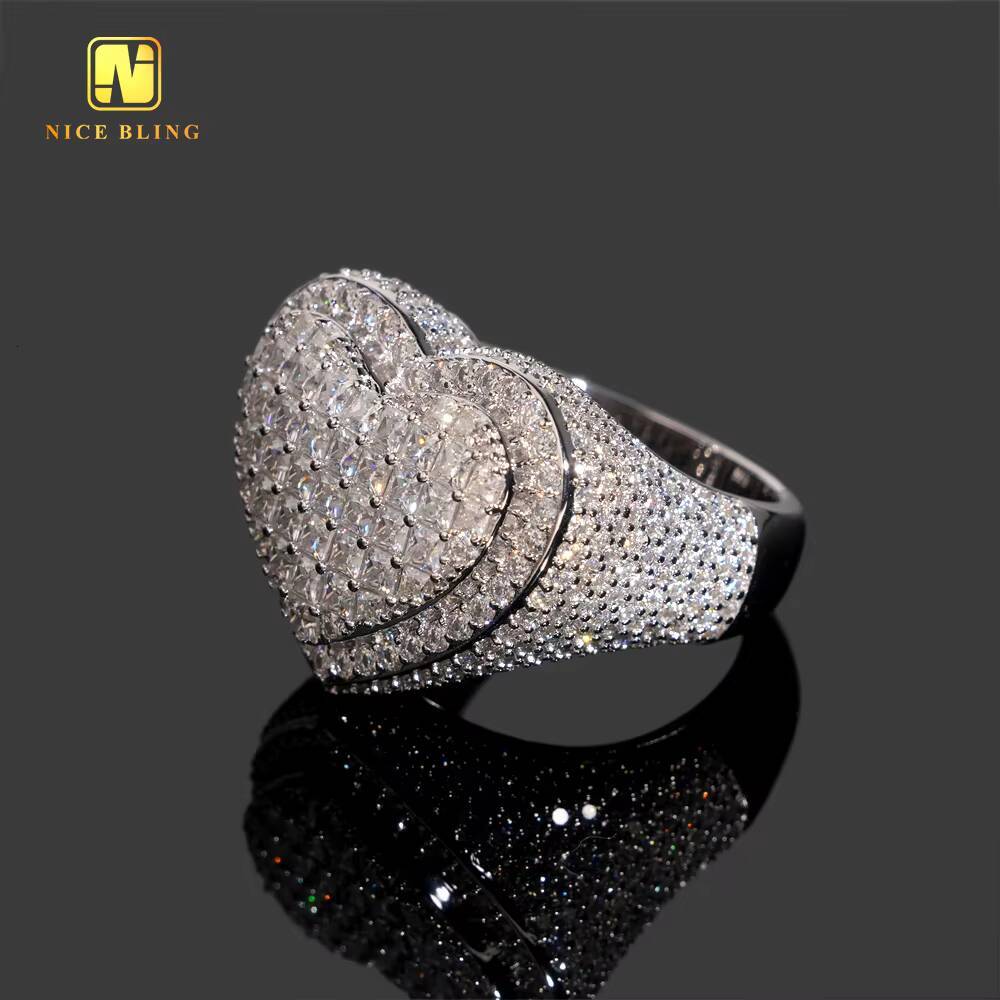 GRA Certificate Princess Cut Custom Hip Hop Rapper Ring VVS Moissanite Diamond Iced Out Jewelry 925 Silver Heart Shape Men Ring