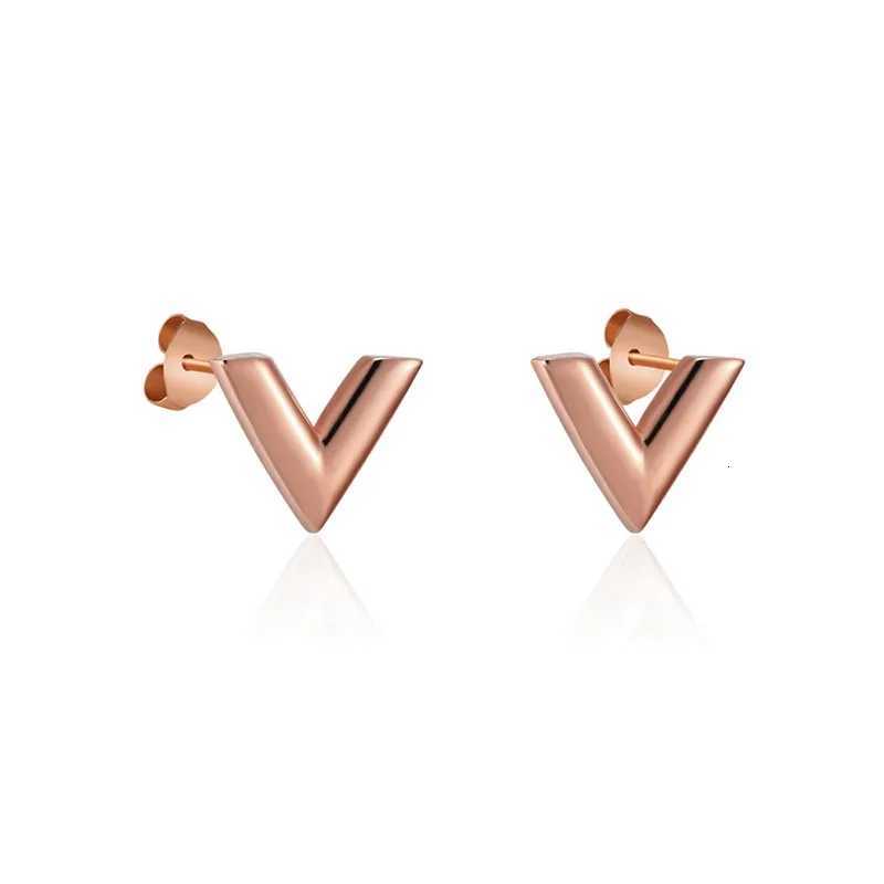 Earrings Trend Luxury Brand Jewelry Simple Design V Letter Stainless Steel Stud Earring For Women Gold-Color Elegant Party K251209 H260202