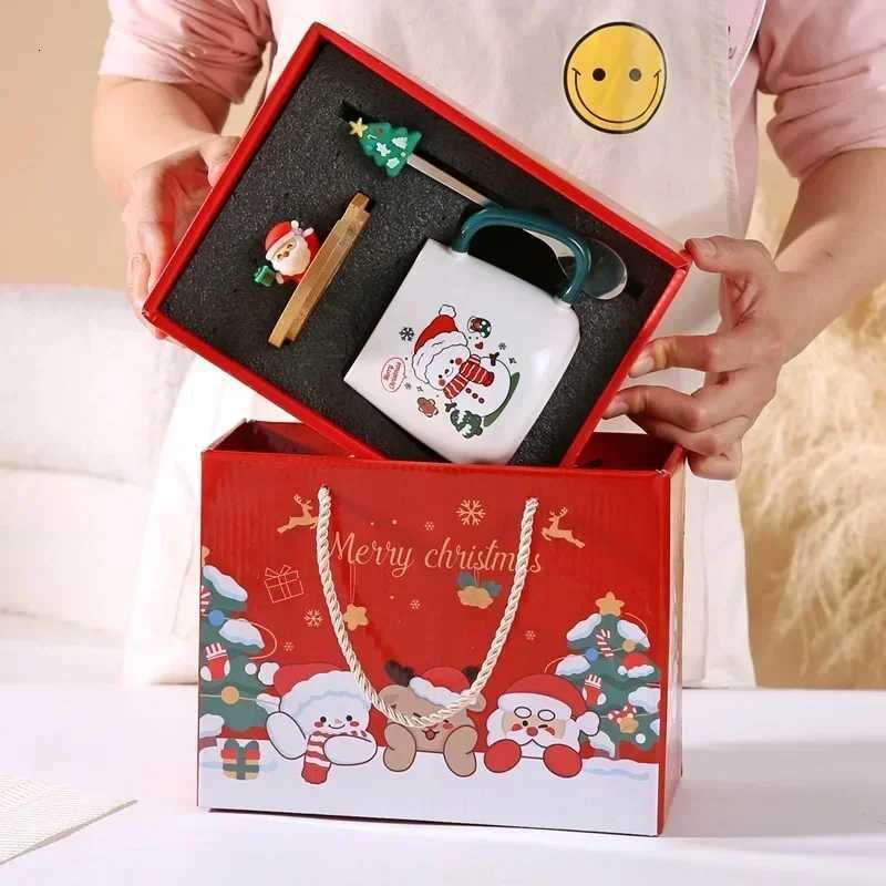 Festive Christmas Xmas Theme Ceramic g Cup Set with Lid And Spoon - 2025 Christmas Gift Box g for Coffee Milk Tea Breakfast H251209