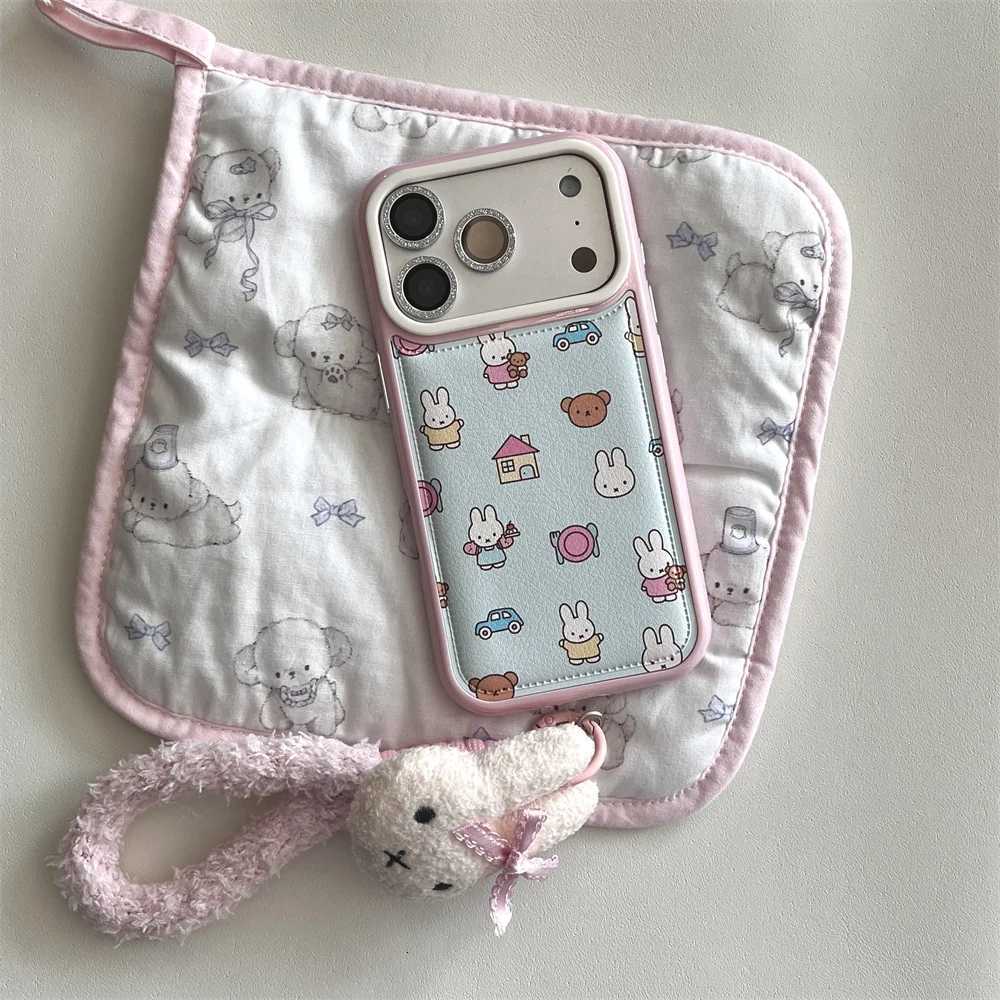 Fashion Leather Cute Rabbit Kawaii Phone case For iPhone 17 Pro 16 15 Pro Max 14 13 17 Cover With Plush Rabbit Chain Cute Cases C251209