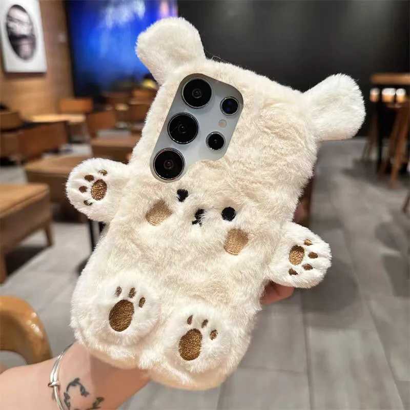 Cute Brown Bear Fur Phone Cases For Galaxy S25 tra S24 FE A06 A16 A26 A36 A56 A05S A15 A25 A35 A55 Autumn Winter Cover C251209