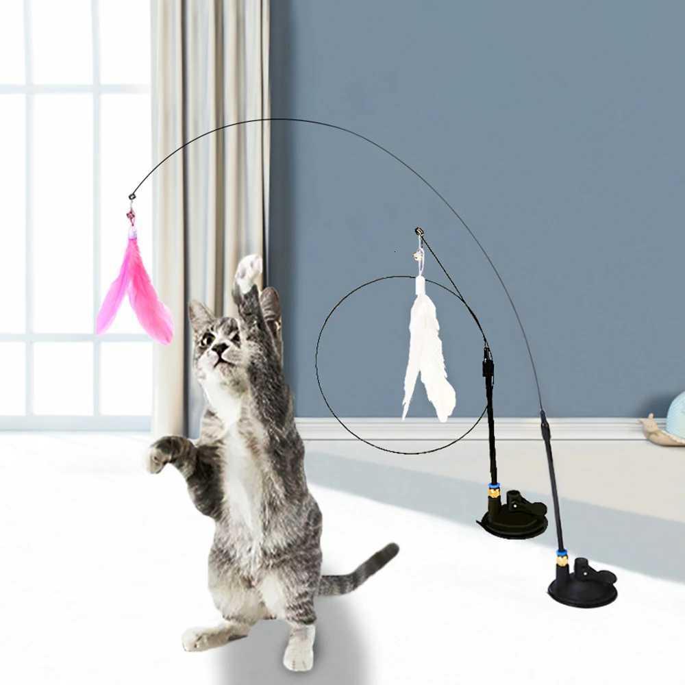 2025 Cat Teaser Wand Toy With Detachable Feathers Strong Suction Cup Interactive Pet Play Pole for Kitten Training Toys M251209