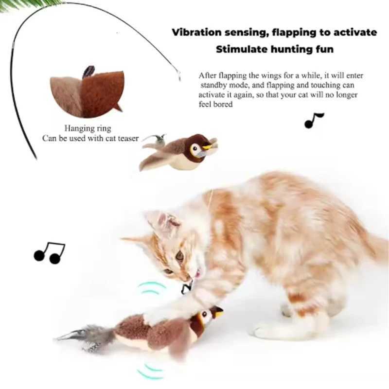 Cat Toy Interactive Flapping Bird with Catnip Rechargeable Simulation Bird Cat Toys Touch Activated Fluffy Plush Toys for Cats M251209