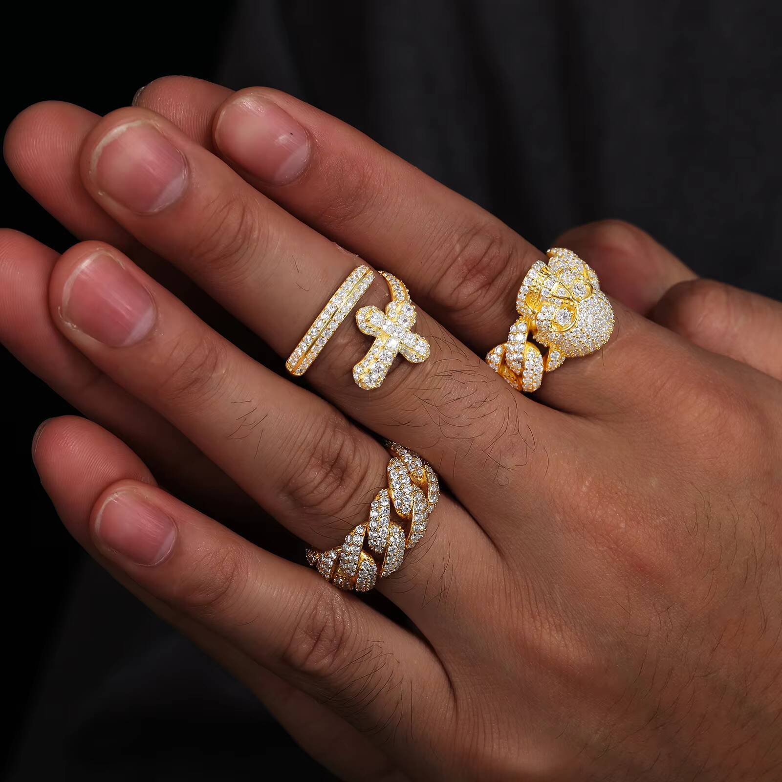 Pass Diamond Tester VVS Moissanite Cuban Ring Mens Wholesale Price Gold Plated 925 Sterling Silver Jewelry Ring for Men