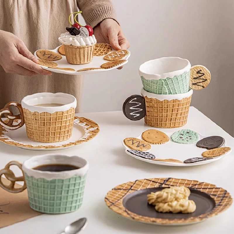 Cookie-shaped Ceramic Cup Dessert Plate Korean Breakfast Plate Afternoon Tea Dessert Plate Coffee g Milk g Birthday Gift H251209
