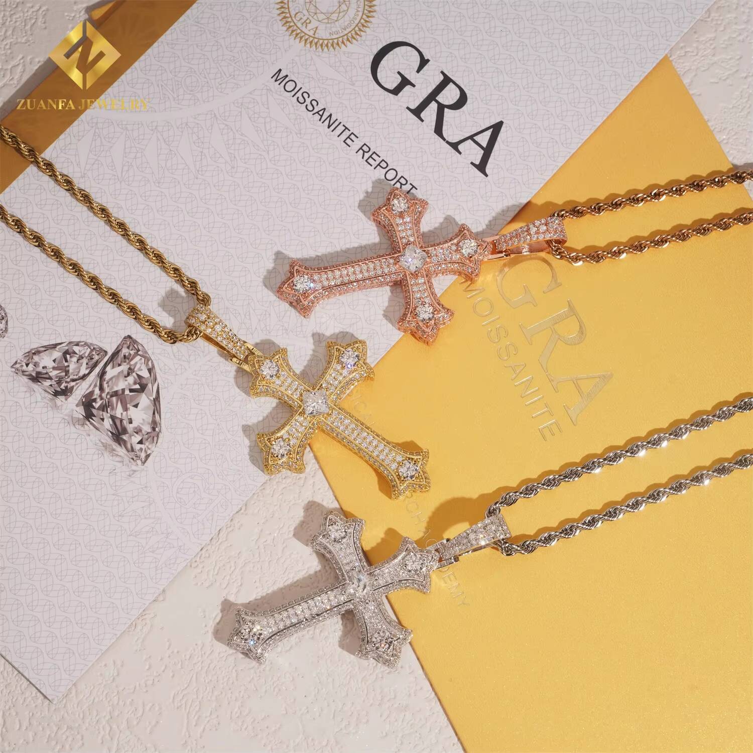 Hip Hop Fashion Jewelry 925 Silver VVS D Moissanite Pendant Men Women Charms Iced Out Shining Moissanite Diamond Cross Pendant