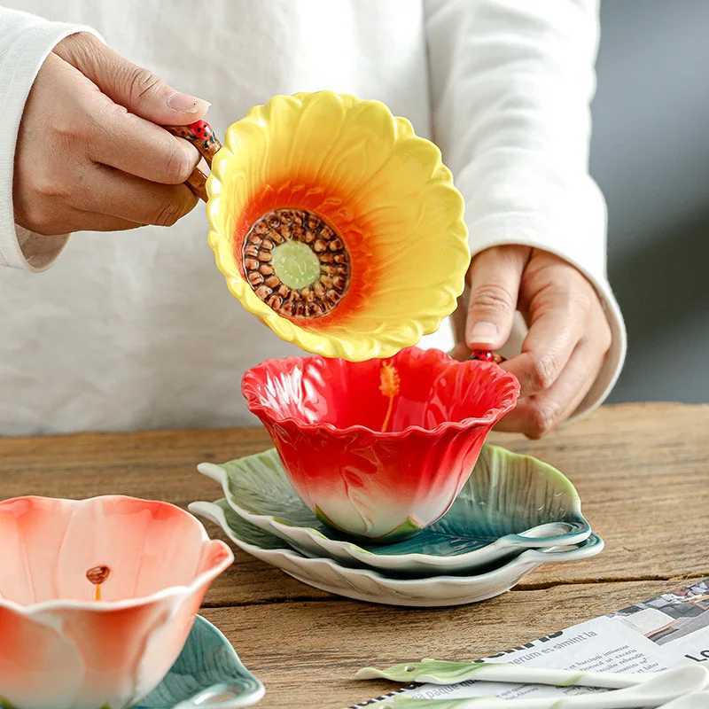 200ml Ceramic Coffee Cup Saucer Flower Type g Exquisite Afternoon Tea Latte Coffee Cup He Breakfast Milk g Birthday Gifts H251209