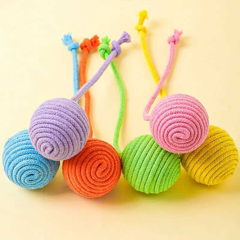Cat Toy Cotton Ball Cat Toys Interactive Bite Resistant Knot Ropes Toy Dog Teeth Cleaning Colorful Ball Toys for Cats Grinding M251209