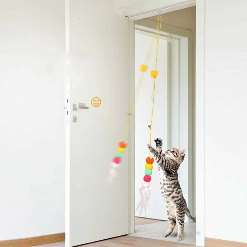 Cute Pet Cat Toys Funny Stick Kitten Self -hi Elastic Rope Dragonfly Shape Feather Bell Teasing Stick Hanging Swing Thousands M251209