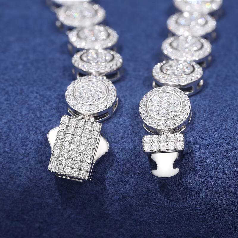 New Design Unisex Gra Certificate Hip Hop 9mm 925 Solid Silver Flawless D Moissanite Diamond Cluster Tennis Necklace