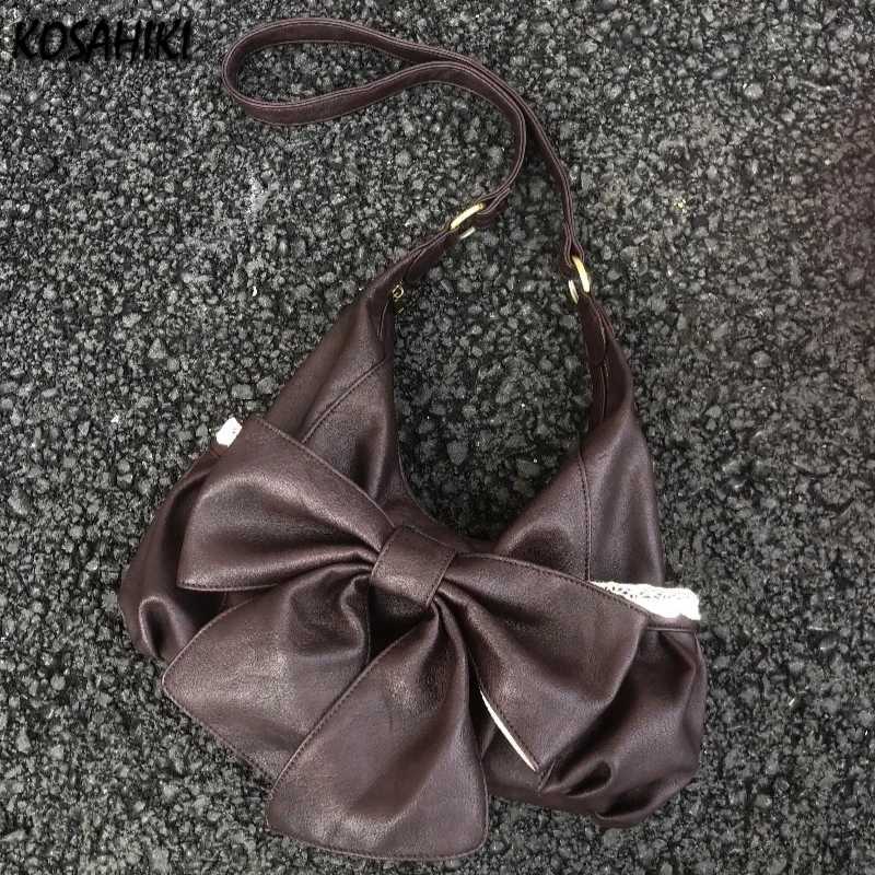 Vintage Casual Fi Chic Bow Shoder Bag Wen Sweet Y2k Ahetic Pleated Handbags Korean Ins Pahwork Lace Crossbody Bags Y251209