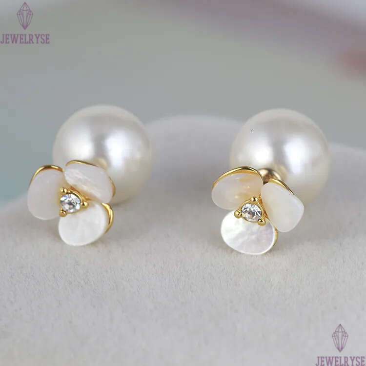 Luxury Sweet Flower Designer Stud Earrings Charm Stainless Steel Brand Style Big Pearl Double Side Crystal Rose Ear Rings Earings Earring Jewelry