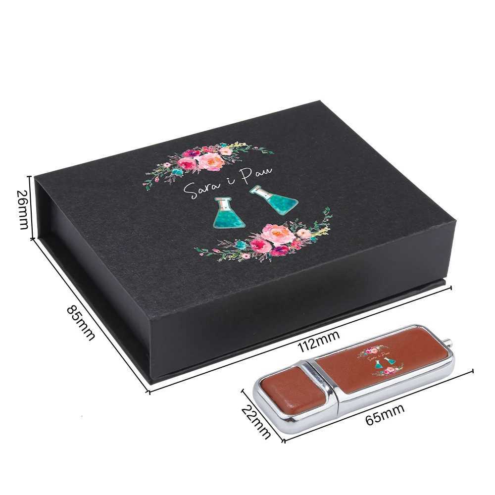Leather USB Flash Drive 128GB Cust Memory Stick Paper Box Pen Drive 64GB Color Printindrive 32GB Gifts C251209