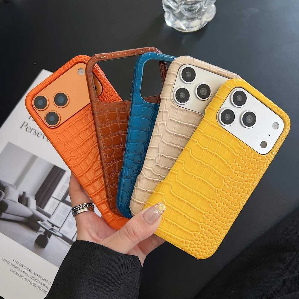 Crocodile Patter PU Leather Glossy Case For iPhone 17 Prax 16 15 14 Plus 13 12 11 Pro Max Luxury Frameless Cover C251209