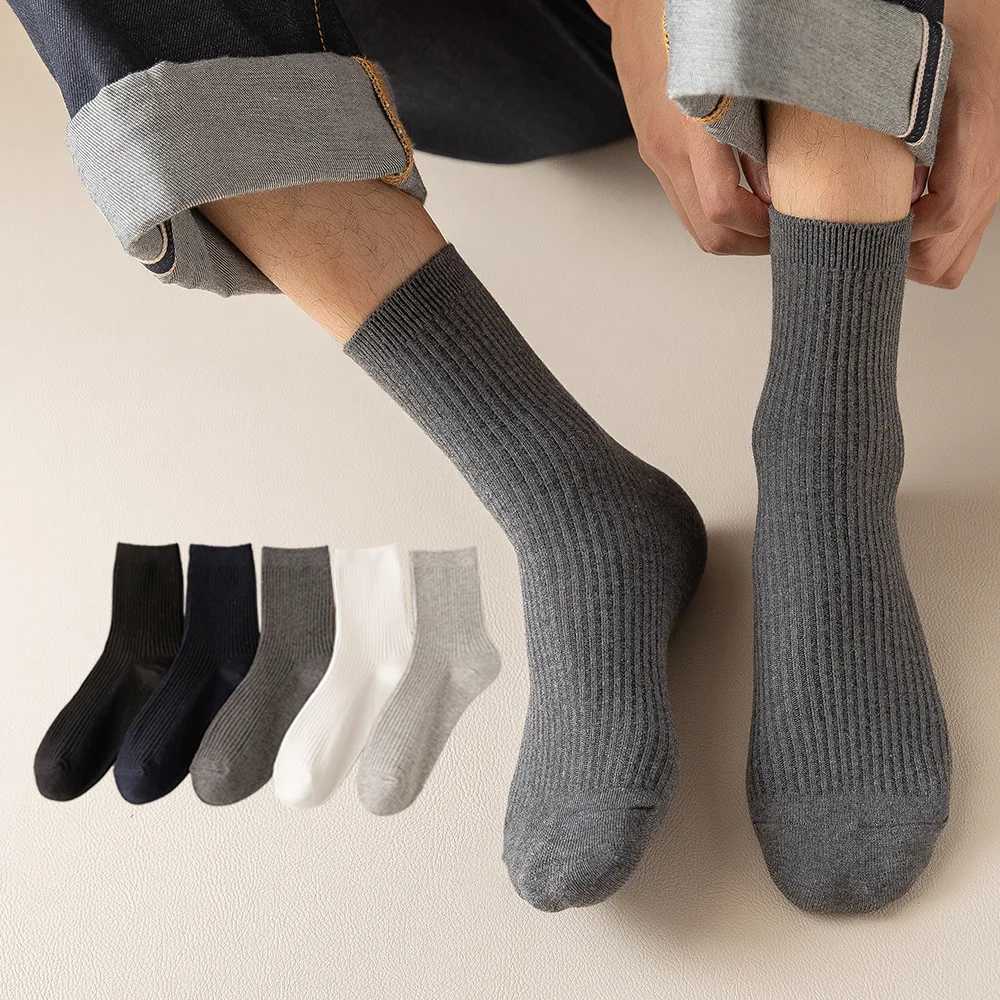 3pairs Mens Cotton Socks Casual Breathable Mens Solid Color Black High-Quality Socks Office Business SokT251209