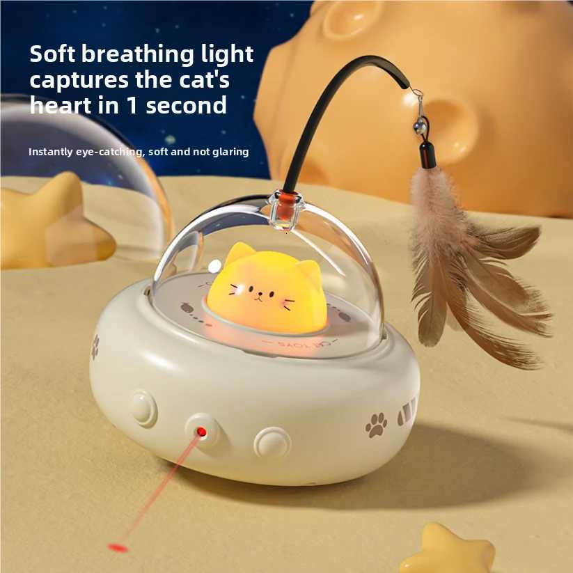 Smart Teaser Cat Car Electric UFO Teaser Stick With Bell Training Pet Toys Replaceable Feather Interactive Supplies M251209